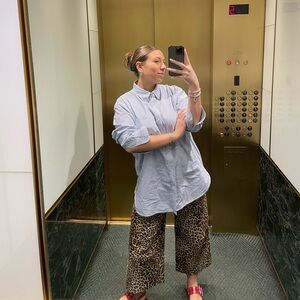 Karen Kane Cropped Wide Leg Animal Print Trousers